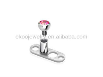 G23 Titanium Body Jewelry Highly Polished 16 Gauge Titanium Dermal Anchor With Gem Ball