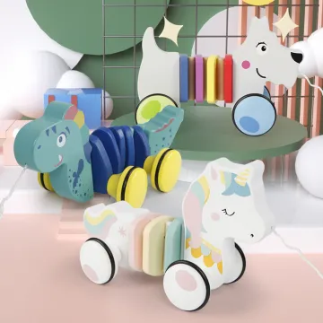 Wooden Pull Along Toys: Cartoon Animals for Toddler Education