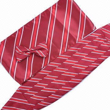 Cummerbund/Pre-tie Bowtie/Printed Long Scarf, Made of 100% Silk