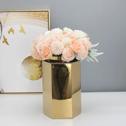 Glossy Ceramic Golden Decorative Vase - Modern Home Decor Luxury Vase