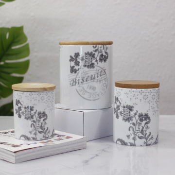 Porcelain Food Storage Jars with Wooden Lids - 600ml, 1000ml, 2000ml Capacities