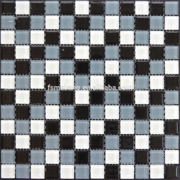 MB1605074 black and white mosaic linear glossy glass mosaic tile for bathroom design