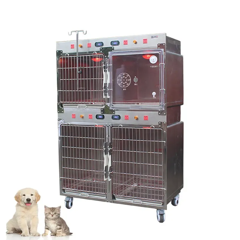 Large Stainless Steel Veterinary Animal Cages with Infrared Lamp