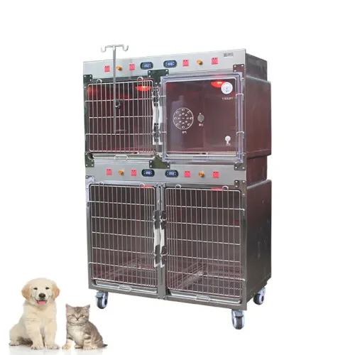 Large Stainless Steel Veterinary Animal Cages with Infrared Lamp