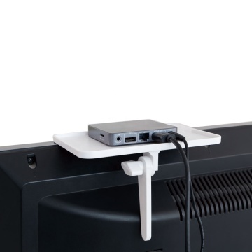 Adjustable Black Plastic PC TV Shelf with Protective Ledge for Monitor Speakers