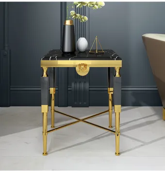 Hot Selling Wholesale Golden Metal Marble Black Side Table
