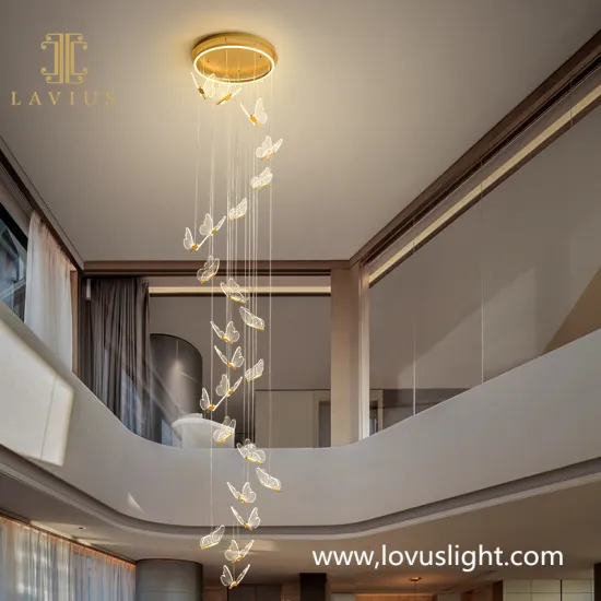 Modern style villa stair chandelier Butterfly shape golden yellow light luxury stair chandelier