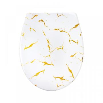 White Duroplast Toilet Seats in Gold-Dust Glitter Effect