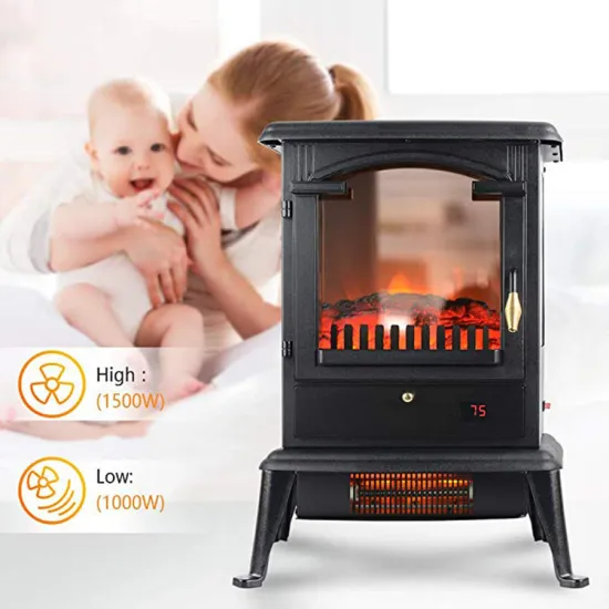 Child Safety Lock Household 3D Stove Realistic Decorative Flame 1500W Double Sided Quartz Infrared Heater Electric Fireplace
