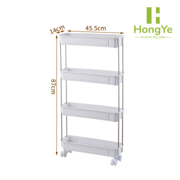 Carro organizador de almacenamiento de plástico con ruedas, color blanco, de 4 niveles