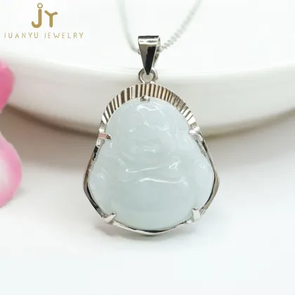 Wholesale Natural Burma Jade S925 Silver Pendant Buddha Necklaces Carved from Jadeite