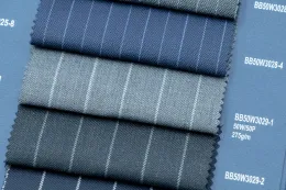 Navy Pinstripe 50% Wool Fabric