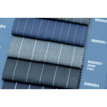 Navy Pinstripe 50% Wool Fabric