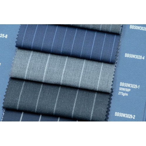 Navy Pinstripe 50% Wool Fabric