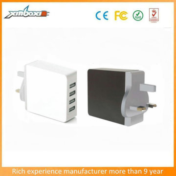 Hottest phone charger UK plug 4 ports USB wall charger,5V 7.2a 4 ports wall charger,OEM UK wall mount charger made in China