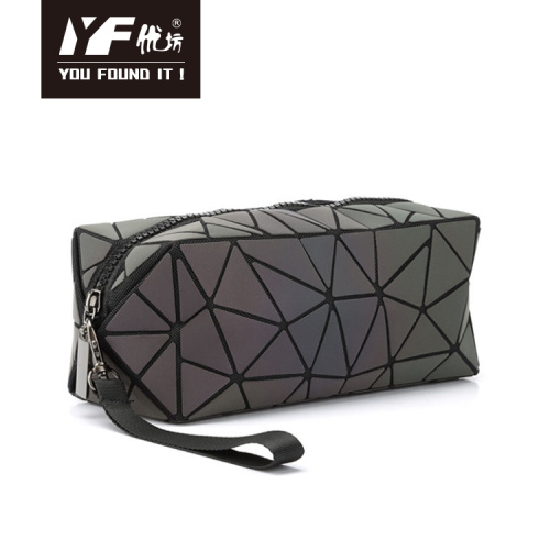 Makeup Bag Custom Geometric design luminous PU leather makeup bag Supplier