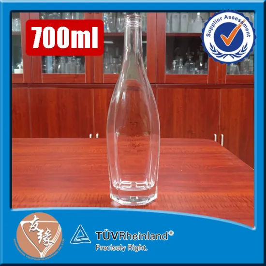 Elegant brand name custom logo VOSP brandy bottle cork mouth fancy super flint glass bottle 0.7l