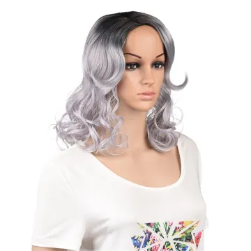 Long Curly Synthetic Wig Black/LightPurple Middle Parting Artificial Scalp  High Temperature Heat Resistant  Fiber for Cosplay