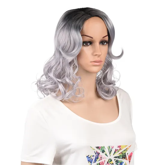 Long Curly Synthetic Wig Black/LightPurple Middle Parting Artificial Scalp  High Temperature Heat Resistant  Fiber for Cosplay