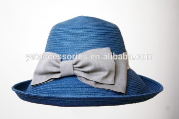 Fashion women summer paper braid straw hats bucket hats with lovely bow trimband