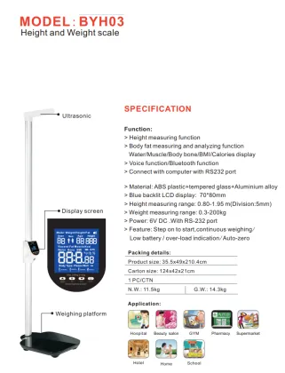 Smart BMI Scale with Height Measure, Weight, Fat Tracking, Wireless Digital Scale with BT and RS232 Function