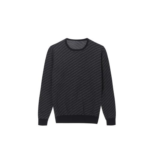 Men's Knitted Tweed Jacquard Crew-Neck Pullover