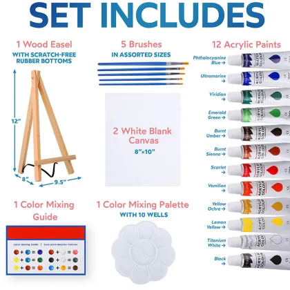 Kids Acrylic Painting Supplies Kit: Paint Set, Canvases, Brushes, Palette & More