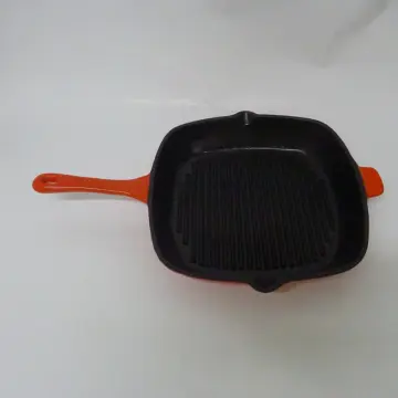 Cast Iron Enamel Grill Pan with Press