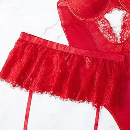 Womens Sexy Underwear Red Lace Lingerie Set