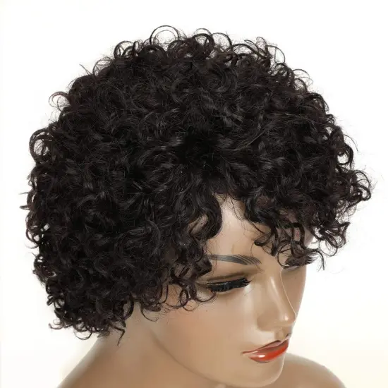 Short Cute Pixie Wig Brazilian Kinky Curly hair wig women's Afro Curly Hair Bob Wig For Black