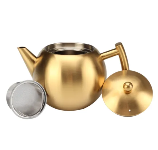 Stainless steel teapot in home kitchen