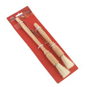 Set de cepillos 2 piezas de barbacoa con mango de madera