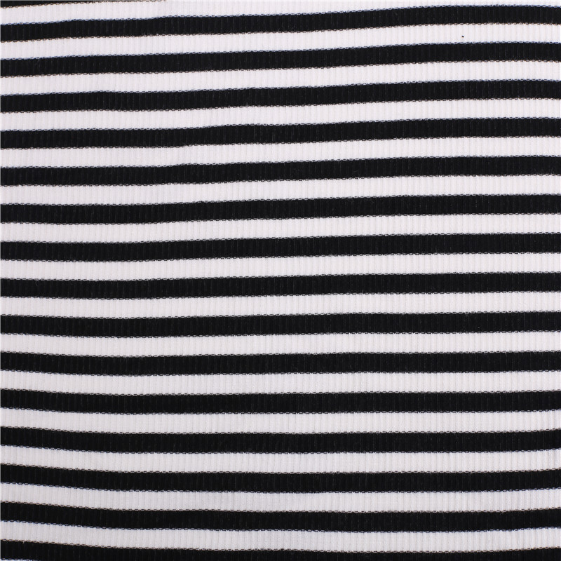 Breathable Polyester Viscose Rib Knit Striped Cloth Fabric (3)