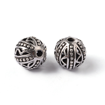 PandaHall Antique Silver Tibetan Style Alloy Round Beads: Cadmium-Free, Nickel-Free, Lead-Free