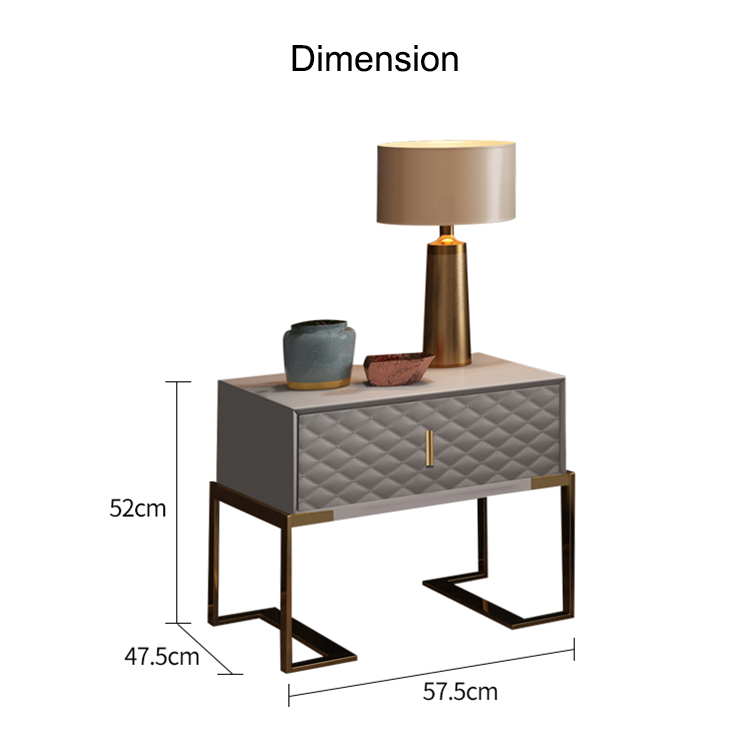 Desain Mewah Modern Modern Bedroom Furniture Stainless Steel Night Stand Bedside Table