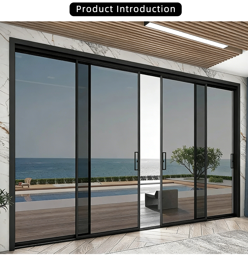 Minimalist Black Frame Four Panel Glass Sliding Door YJ-P042 X