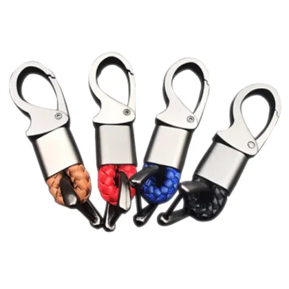Luxury Woven Leather Rope Keychain with Vachette Clasp and Car Logo