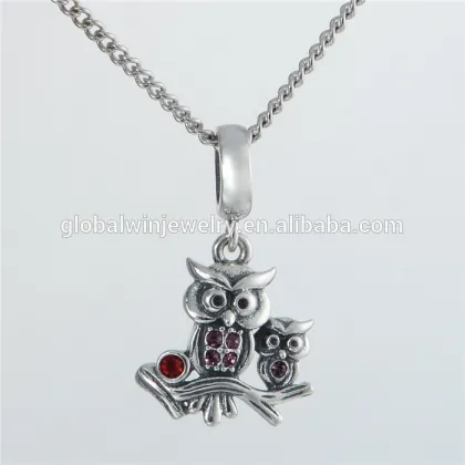 925 Silver Pendant Family Owl Charms Antique CZ Pendant