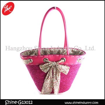 2015 colorful floral bowknot pink straw bag