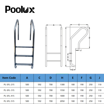 1,0 mm de 1,2 mm de espessura SS 304 3steps piscina escada