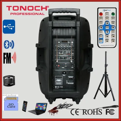 15 inch rechargeable speaker, battery speaker, portable speaker, trolley speaker