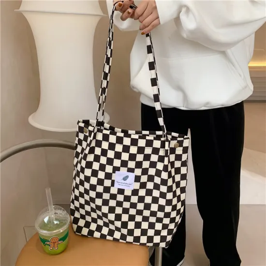 Custom Lattice Durable Reusable Canvas Tote Shopping Bag
