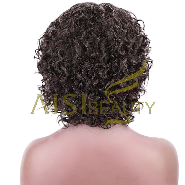 Aisi Beauty Human Hair Short Bob Custom Women  Brazilian Human Hair Afro Curly Wave Mixed Brown Gray Wig