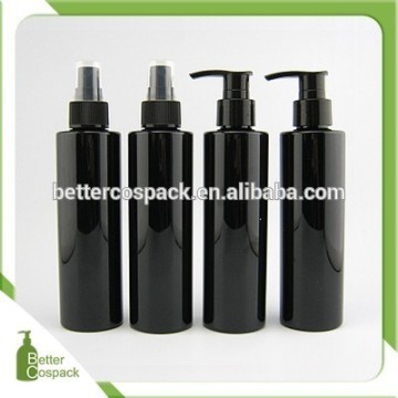 200ml black color cylinder bottle with lotion pump