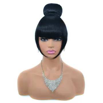 Synthetic chignon and bangs integrated wig bun bangs yaki bun and bang set hair extension