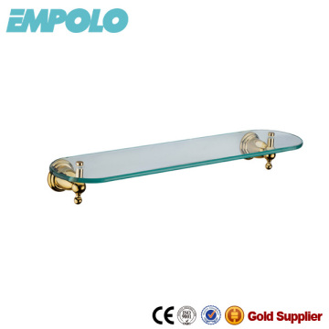 Classic Golden One Tier Glass Shelf With Brass Double Wall Mount Bracket Support 916 07