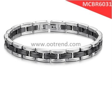Hot sell Unisex stainless steel and ceramic black bracelet ,Italian style bracelet for man and woman
