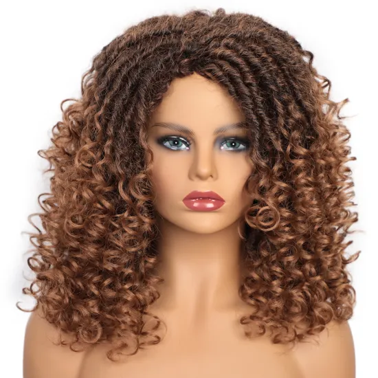 Curly color brown high quality heat resistant wigs wholesale vendors black women synthetic fiber hair wig none lace front