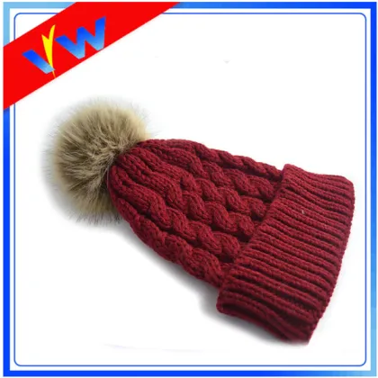 Custom Blank Twist Texture Knitted Pompom Hat