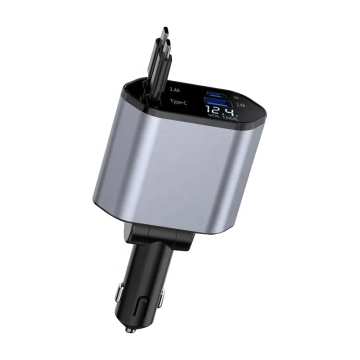 Custom 4-in-1 Retractable Cable 120W Fast Charging USB-C Car Phone Charger for All Phones with Bluetooth